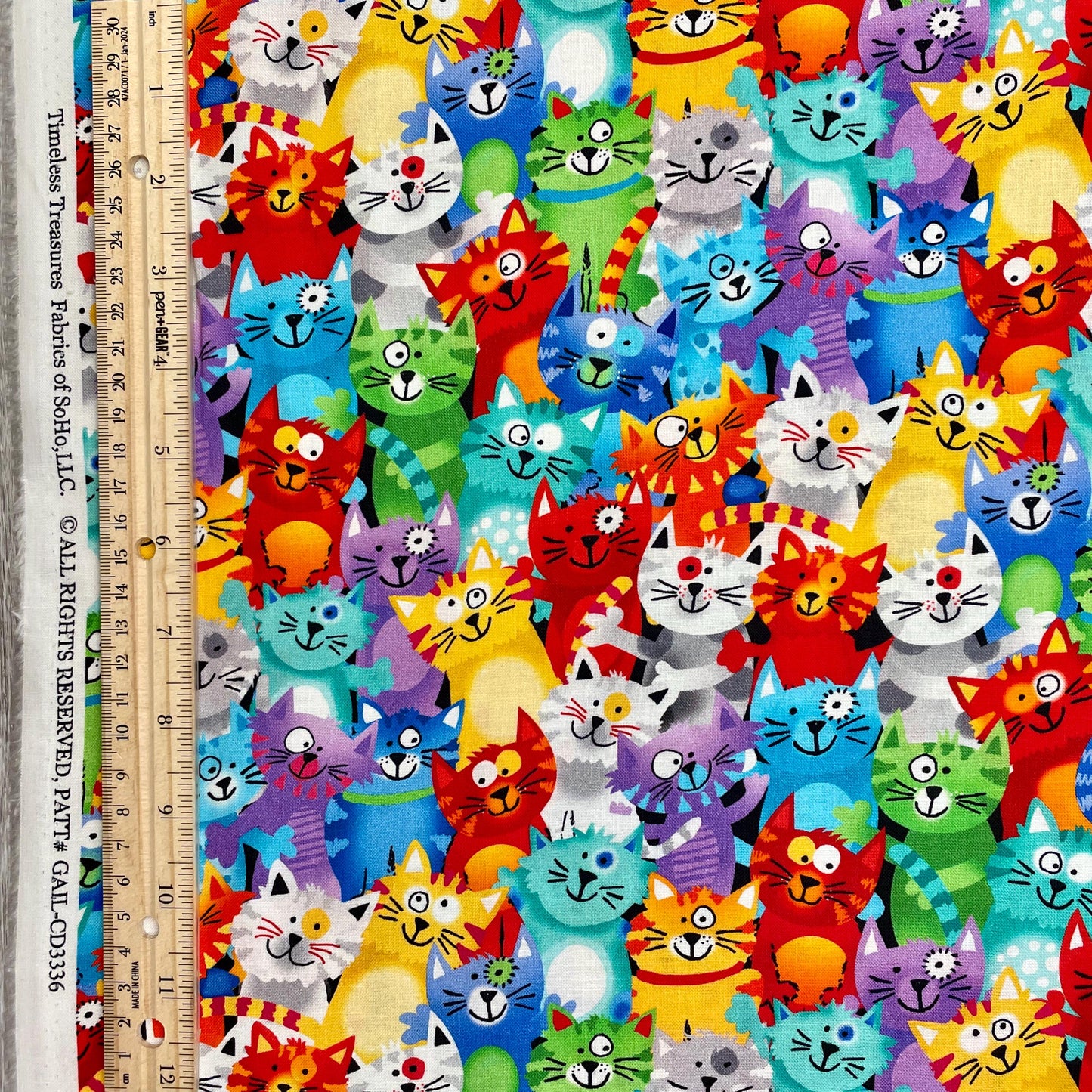 Packed Rainbow Cats Fabric - Timeless Treasures - 100% Cotton - Live Love Meow