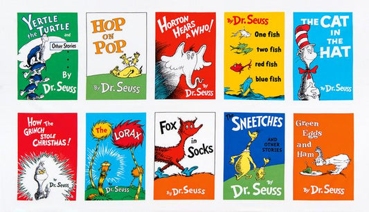 Dr. Seuss Books Panel - 44" x 24" - Robert Kaufman - 100% cotton fabric - ADE-15668-267 Adventure