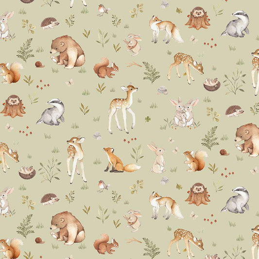 Forest Animal fabric - Dear Stella - Greenwood DNS2310 Laurel - 100% Cotton - Baby Woodland creatures forest animal material