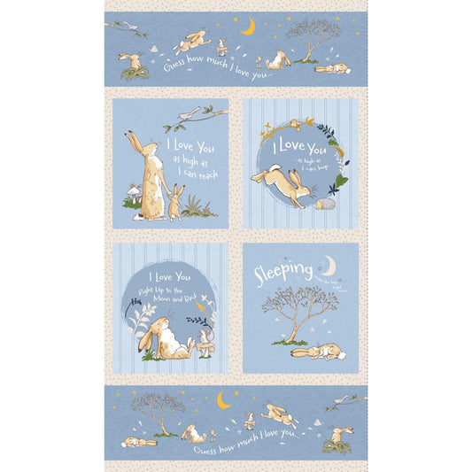 Guess How Much I Love You 2024 Fabric Panel 24" x 43" - Denim Blue Color - 100% cotton - Clothworks - Baby Panel