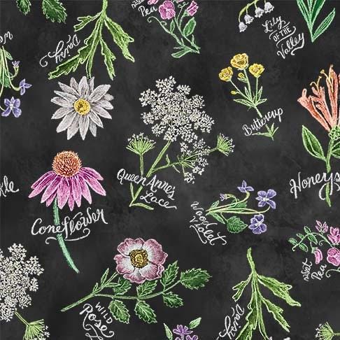 Wildflower Fabric - Michael Miller - 100% cotton - Going Wild - DDC11818-BLAC-D