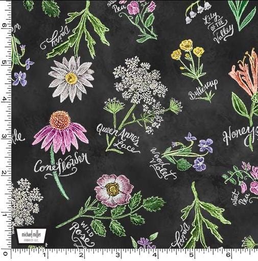 Wildflower Fabric - Michael Miller - 100% cotton - Going Wild - DDC11818-BLAC-D