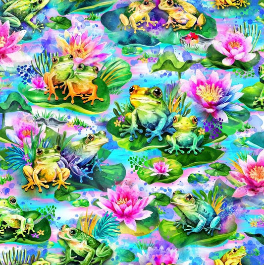Frog fabric - Oasis - 100% Cotton - 59-7661 Frogs on Lily Pads