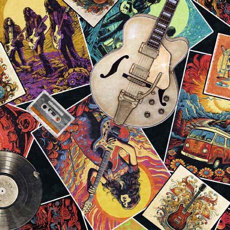 Rock Stars and Guitars Fabric - 100% Cotton - QT Fabrics - Rock and Roll Fantasy