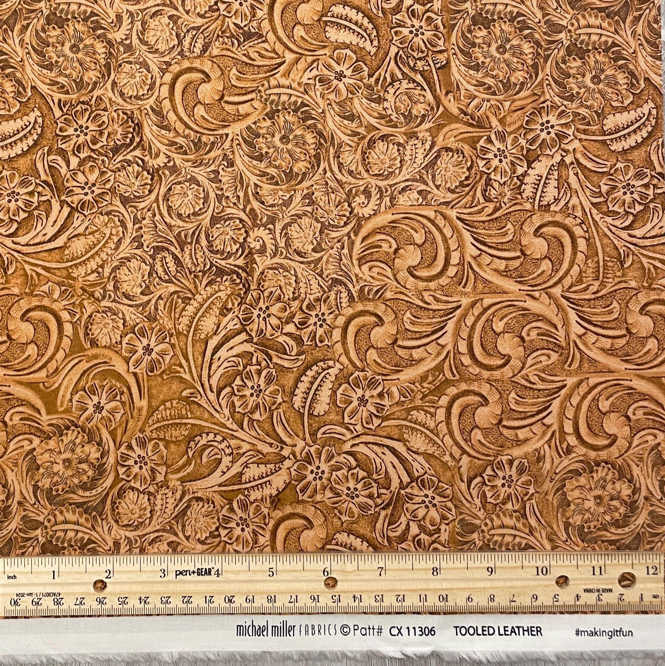 Tooled Leather COTTON Fabric - Caramel - Big Sky Country