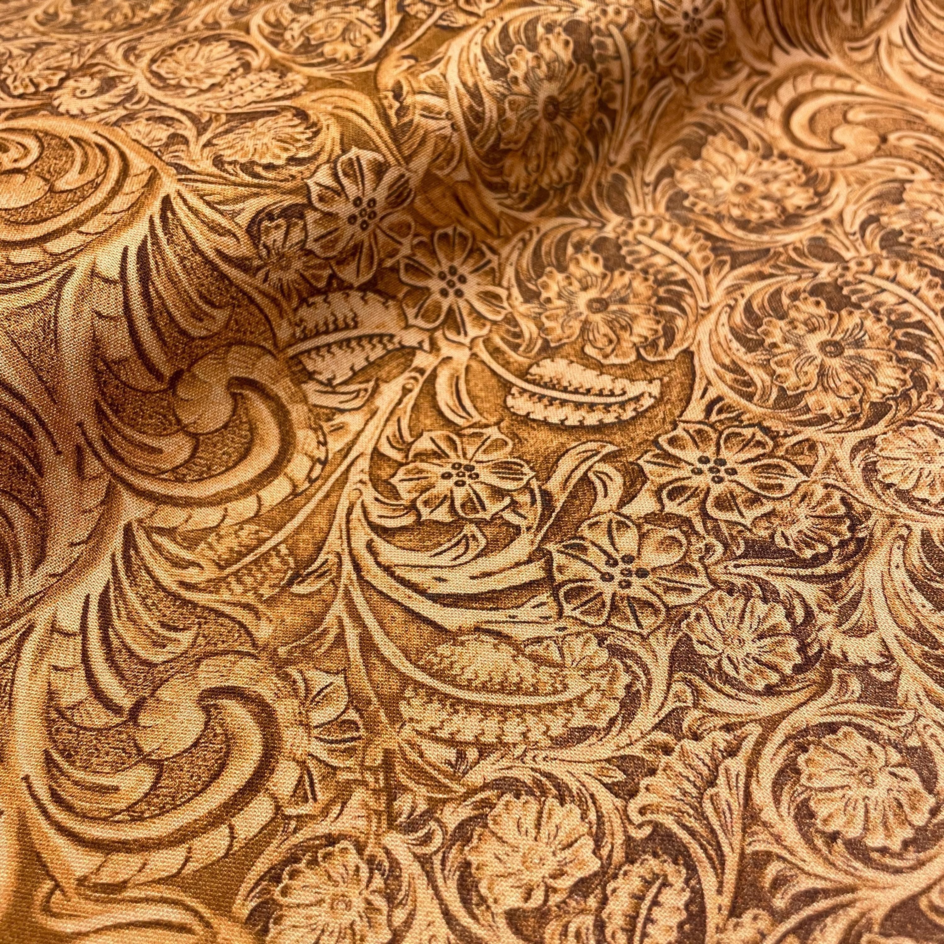 Tooled Leather COTTON Fabric - Caramel - Big Sky Country