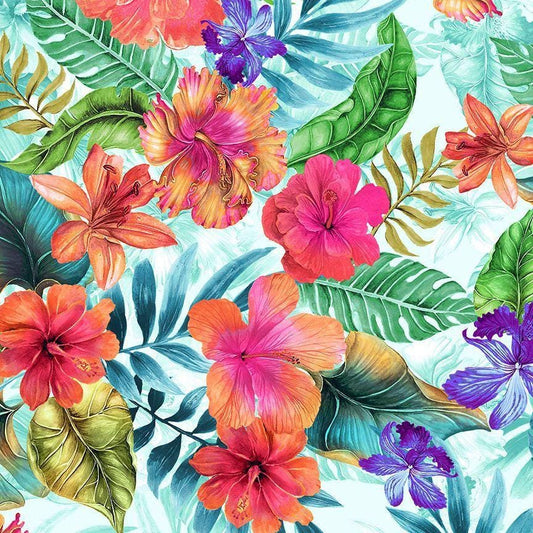Hibiscus fabric - Timeless Treasures - 100% cotton fabric - Paradise Collection - FLEUR-C7222 Multi
