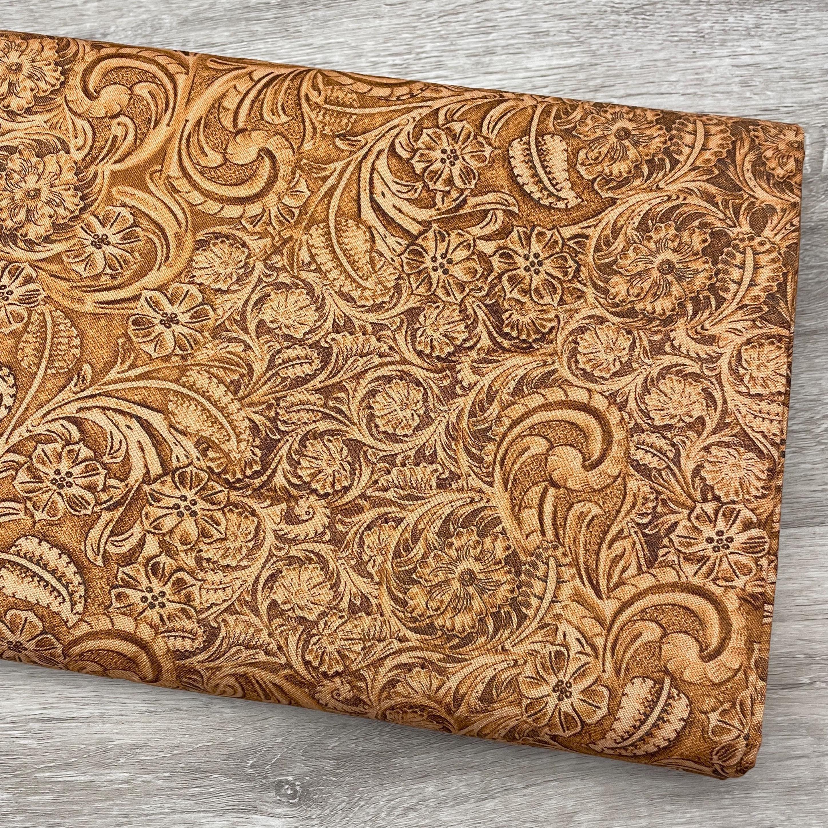 Tooled Leather COTTON Fabric - Caramel - Big Sky Country