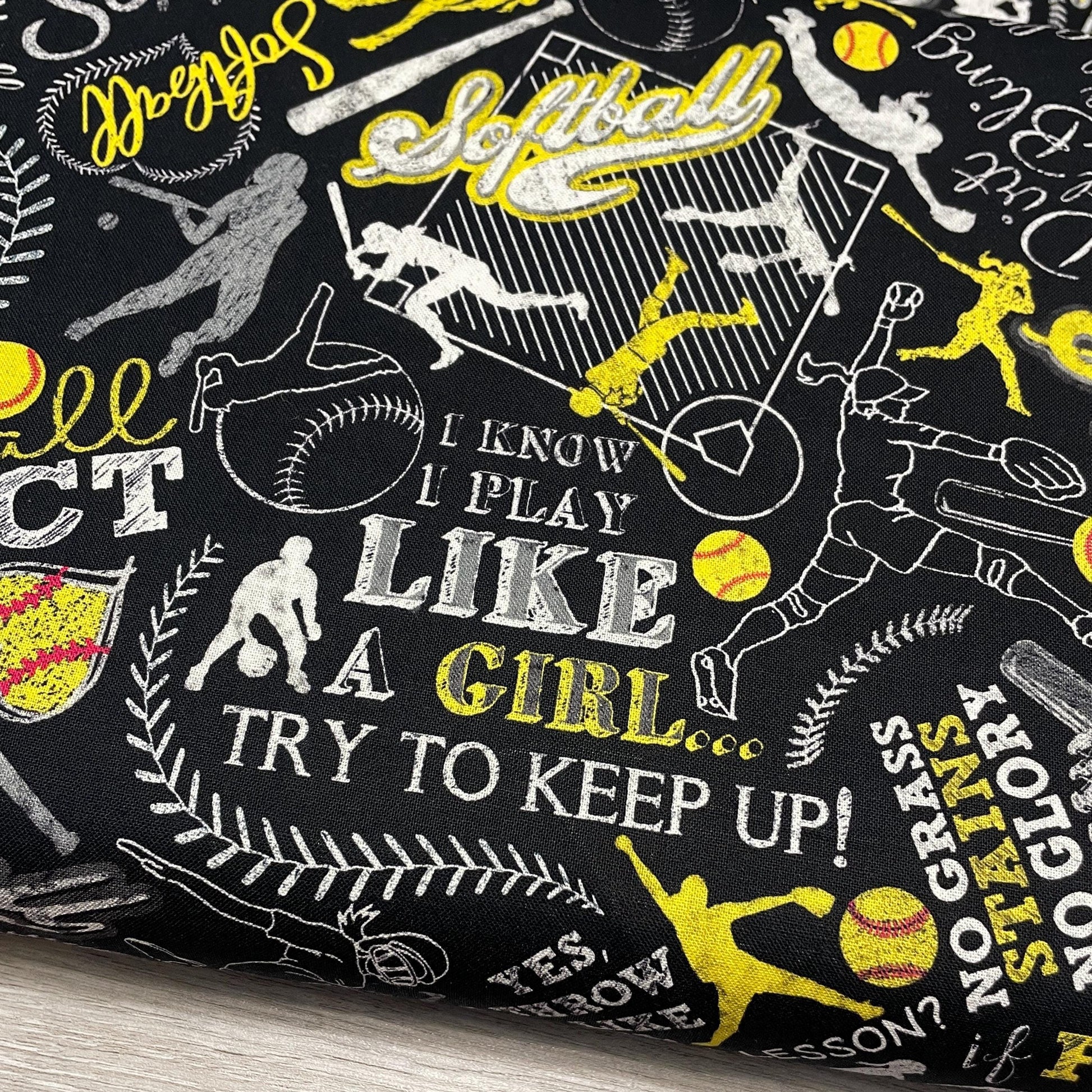 Girl's Softball Text fabric - 100% Cotton Fabric