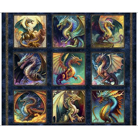 Dragon Panel - 36" x 44" - LARGE patches - QT Fabrics - 100% Cotton - Dragon Fyre Collection