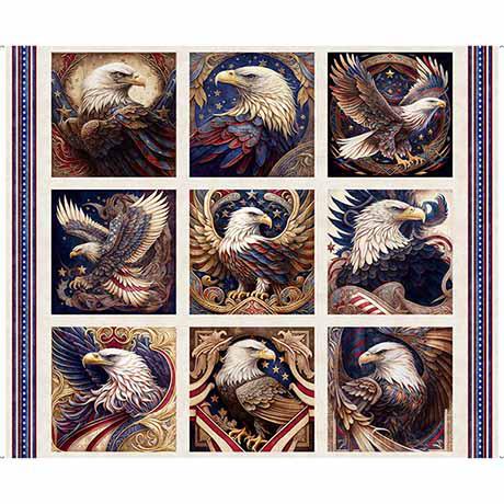 Patriotic Eagle Picture Patches - 1 yard panel - 100% Cotton - QT Fabrics - American Spirit