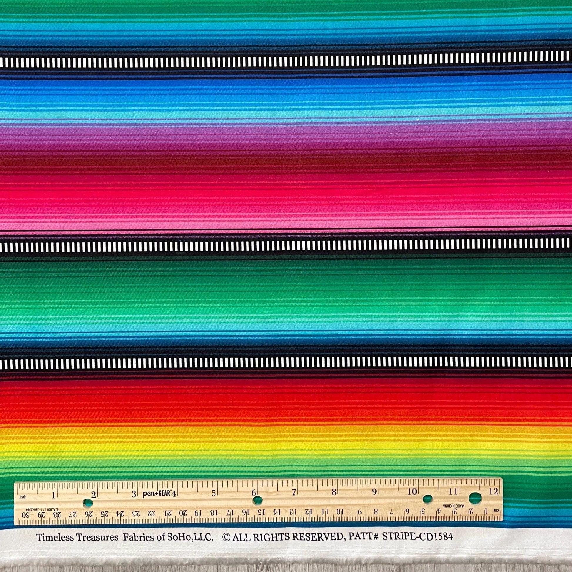 Mexican Blanket Stripe - Multicolor Day Of the Dead Material