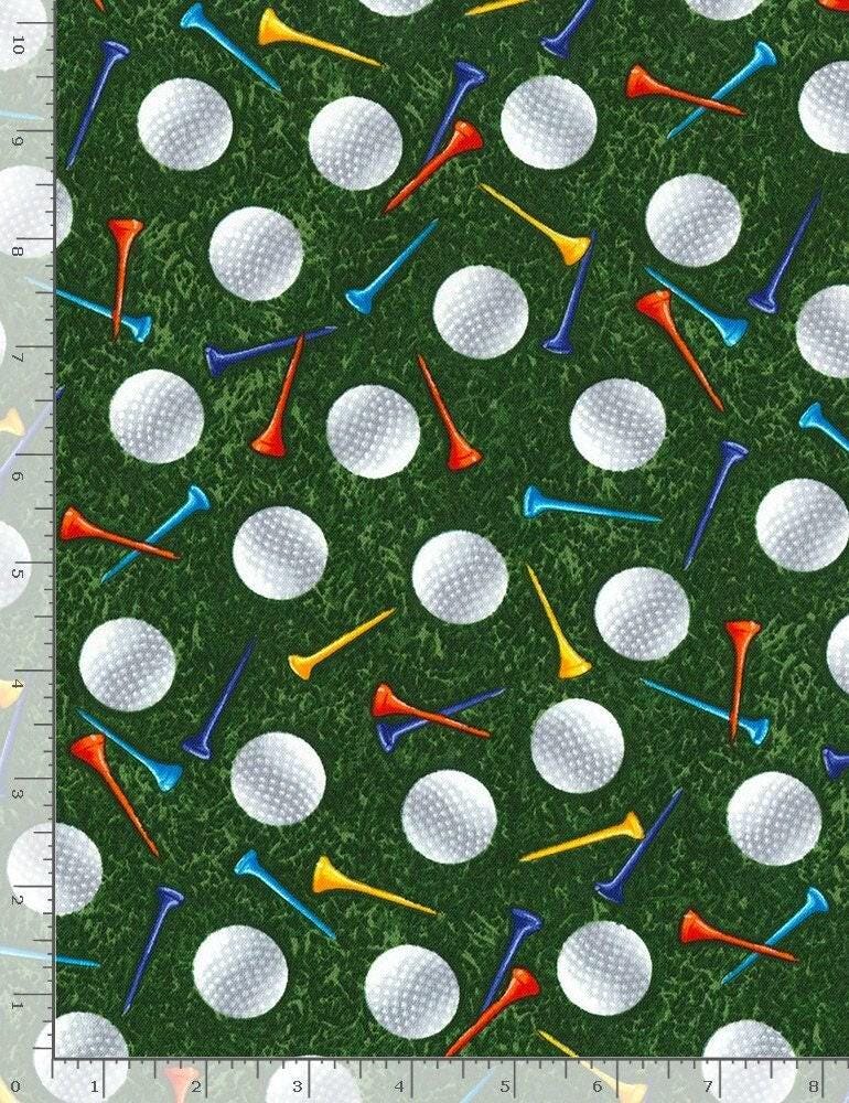 Golf Balls and Tees on Grass - Golf fabric - 100% Cotton Fabric from Timeless Treasures - Golf fabric by the yard - SHIPS NEXT DAY