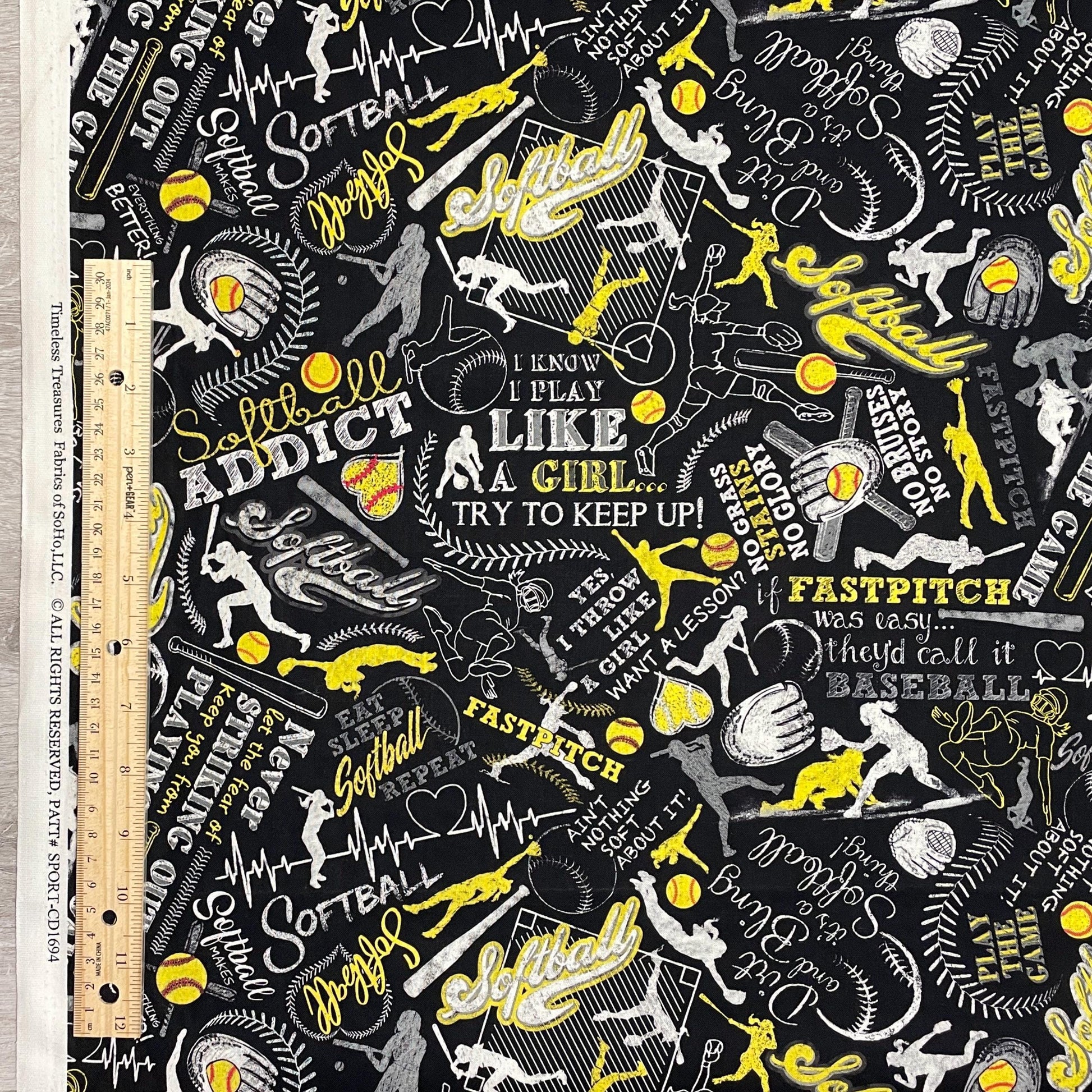 Girl's Softball Text fabric - 100% Cotton Fabric