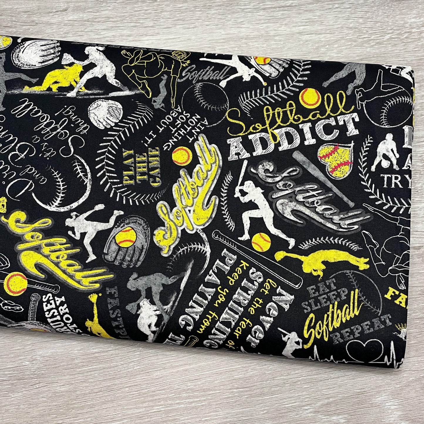 Girl's Softball Text fabric - 100% Cotton Fabric