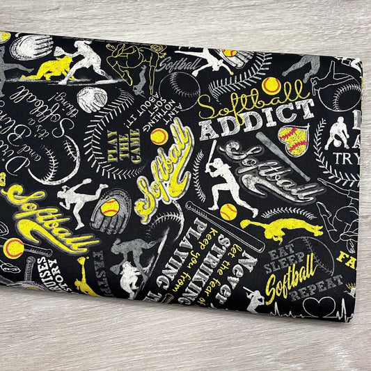Girl's Softball Text fabric - 100% Cotton Fabric