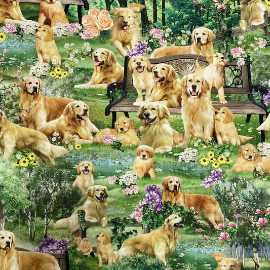 Golden Retriever Park - Timeless Treasures - 100% Cotton Fabric