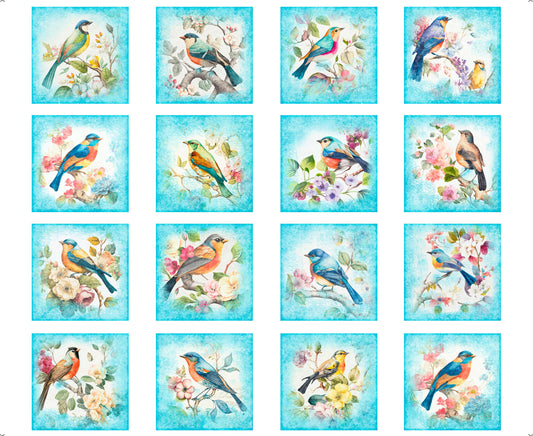Bird Fabric Panel 36" x 42" - 100% Cotton - Birdsong Collection - QT Fabrics