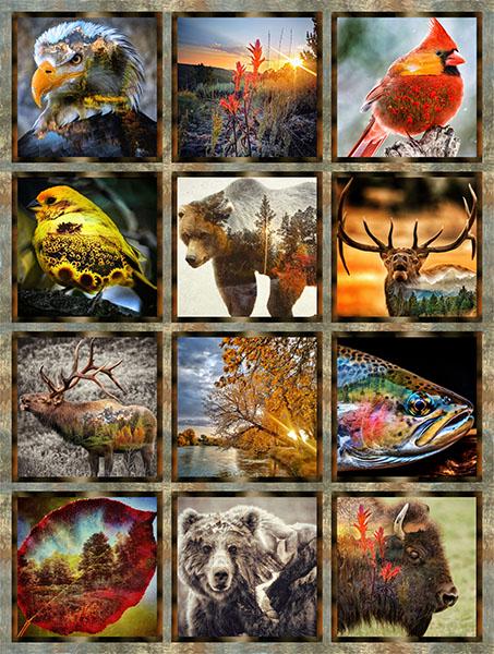 Wild Animal Panel - Hoffman Fabrics - 42 1/2" x 57”- 100% cotton fabric - Nature Woven W5523-58-Earth