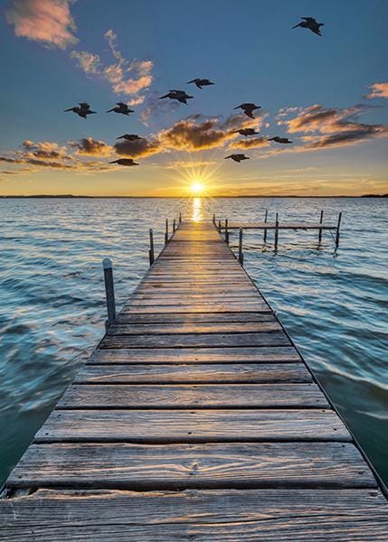 Dock fabric panel - 31” x 42” - 100% Cotton - Call of the Wild Hoffman - Lake water - W5421-151-Sunset
