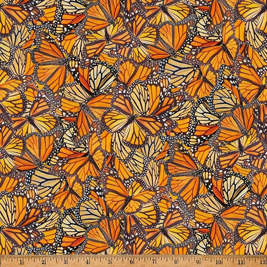 Monarch butterfly fabric - Mariposa Masterpiece Collection by Hoffman - 100% Cotton - flying animal garden nature