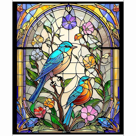 Stained Glass Bird FABRIC PANEL - 36" x 42" - 100% Cotton - Sunlit Birds Collection - QT Fabrics