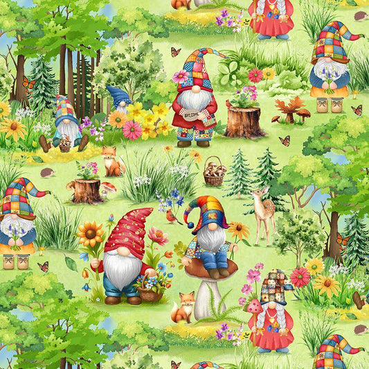 Hippie Gnomes Garden Fabric - Timeless Treasures - 100% Cotton Fabric