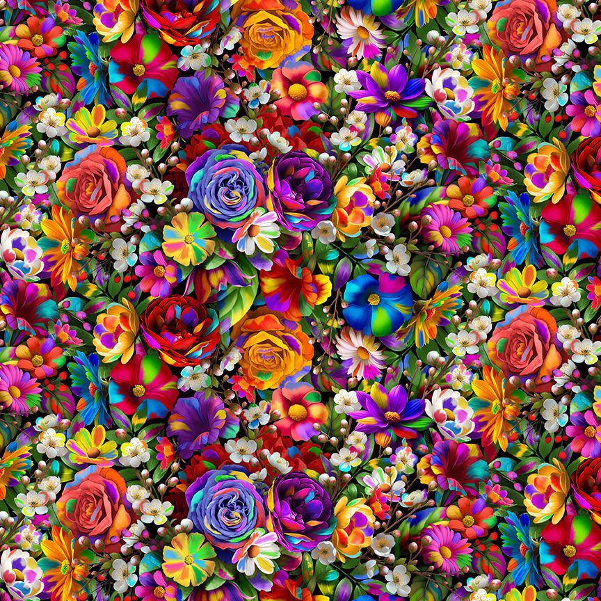 Colorful Floral Fabric - Packed Multi Floral - 100% Cotton - Timeless Treasures - Bright rainbow flowers