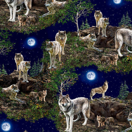 Wolf fabric - Wolf Scenic - Timeless Treasures - 100% Cotton Fabric