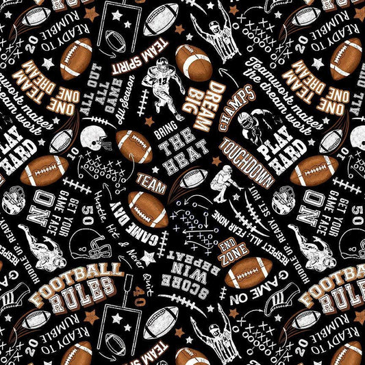 Football Chalkboard Text - 100% Cotton Fabric from Timeless Treasures - Football Rules CD3717