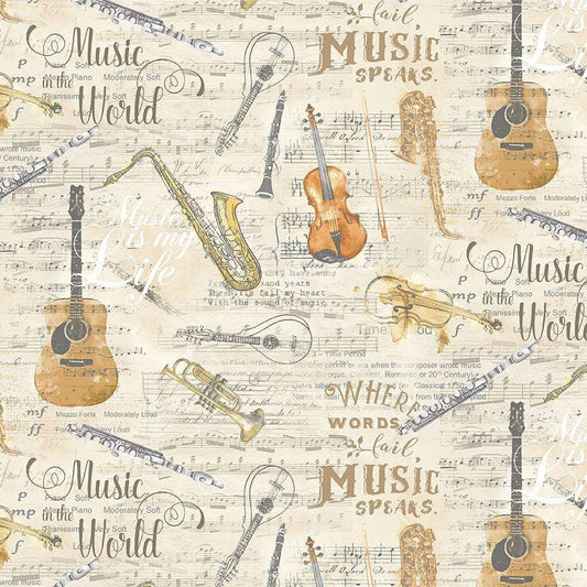 Music Fabric - Music sheets and instruments - 100% Cotton - Timeless Treasures - Band music musician orchestra