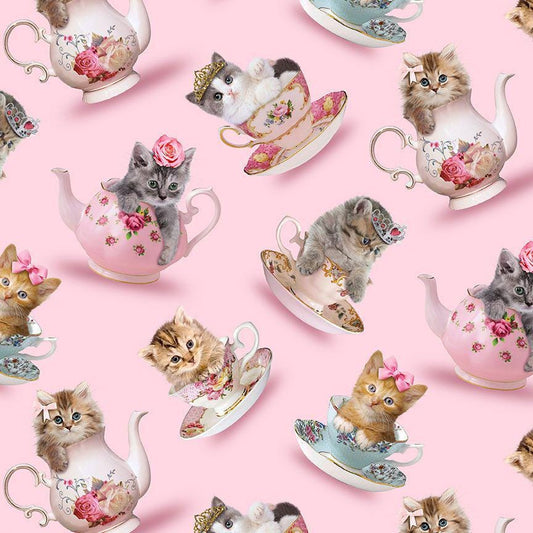Teacup Cats Fabric - kittens - Timeless Treasures - 100% Cotton - CD3578