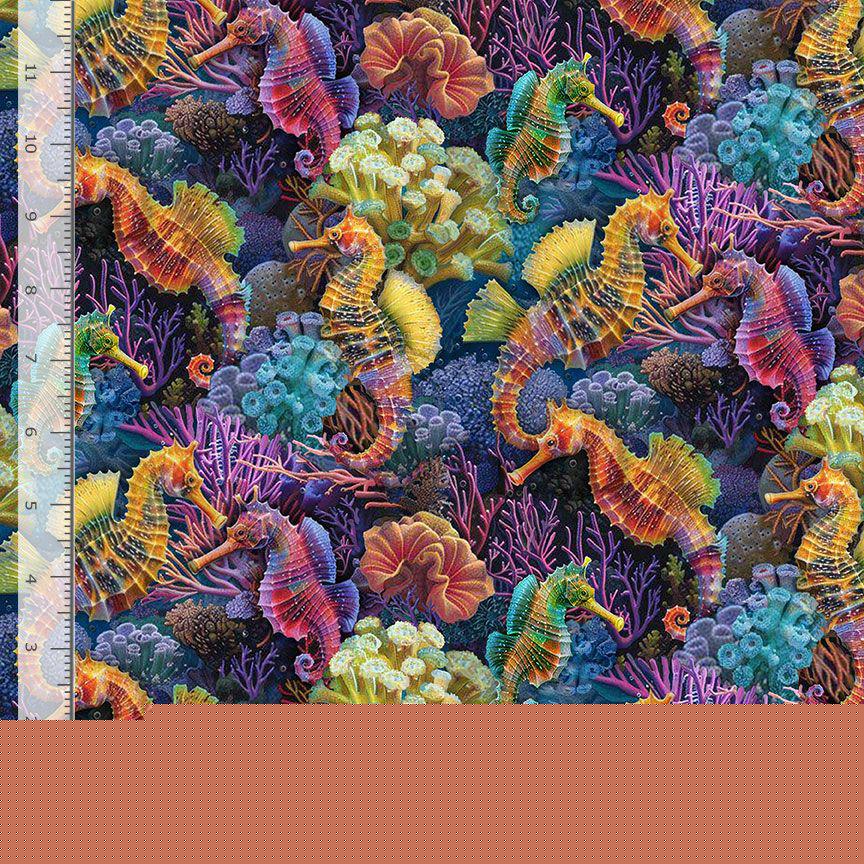 Seahorse fabric - Timeless Treasures - 100% Cotton - Colorful ocean material