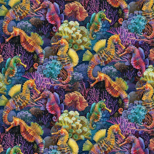 Seahorse fabric - Timeless Treasures - 100% Cotton - Colorful ocean material