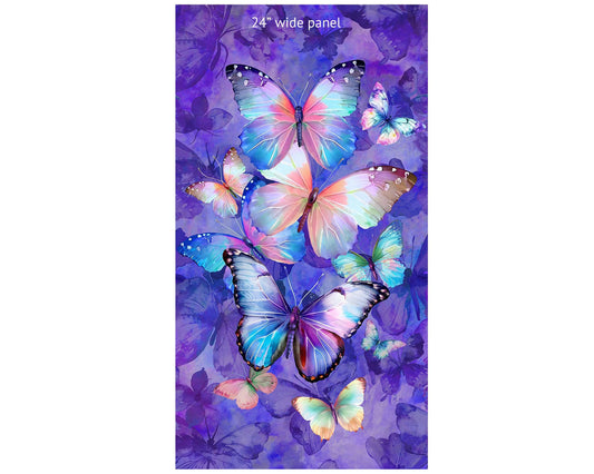 Purple Butterfly Fabric Panel - 24" x 44" - 100% Cotton - Multicolor butterfly quilting cotton