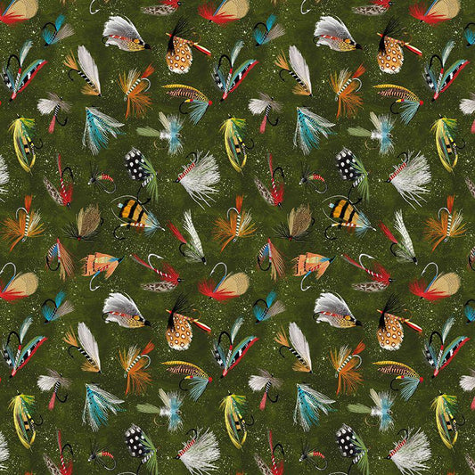 Fly Fishing Lure fabric - 100% Cotton - Timeless Treasures - CD3480