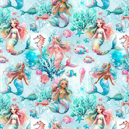 Underwater Mermaid fabric - Timeless Treasures - 100% Cotton - Colorful ocean material