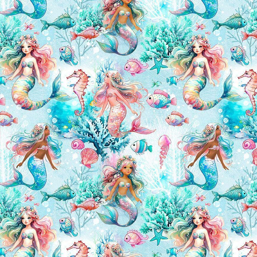 Underwater Mermaid fabric - Timeless Treasures - 100% Cotton - Colorful ocean material