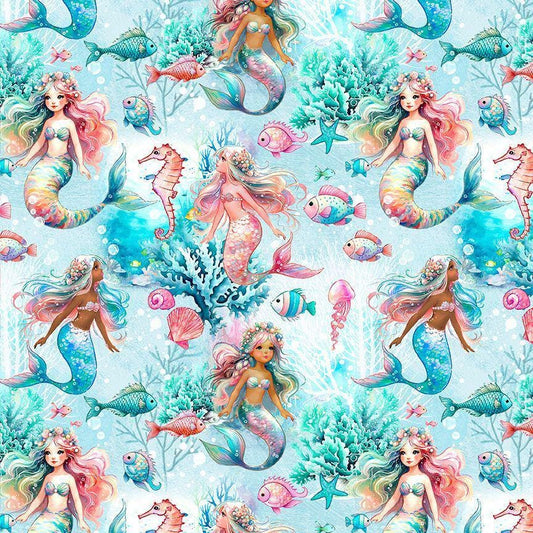 Underwater Mermaid fabric - Timeless Treasures - 100% Cotton - Colorful ocean material