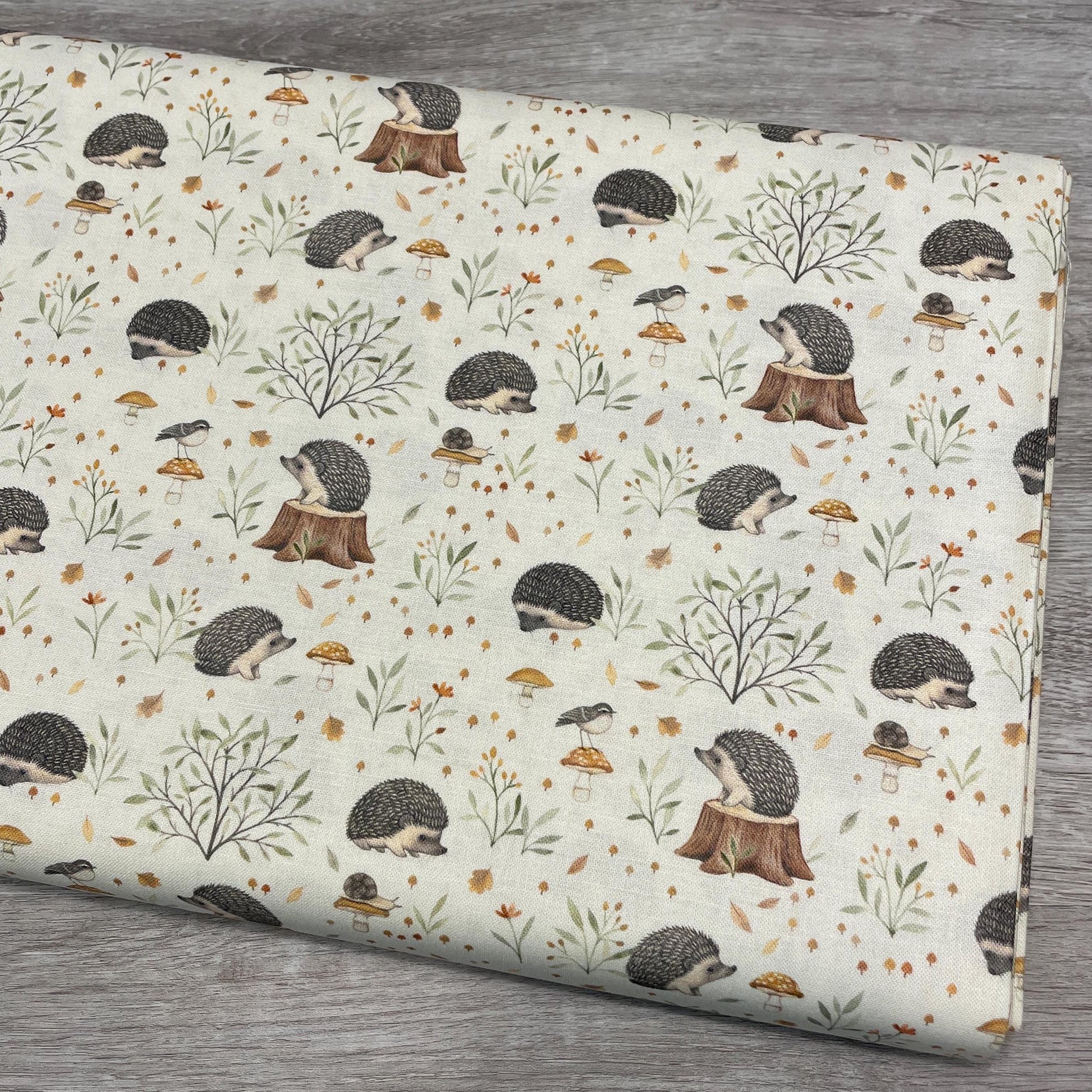 Dear Stella Hedgehogs Fabric - Little Forest - 100% Cotton - STELLA-DNS2304 CREAM