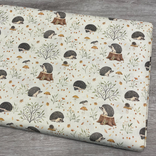Dear Stella Hedgehogs Fabric - Little Forest - 100% Cotton - STELLA-DNS2304 CREAM