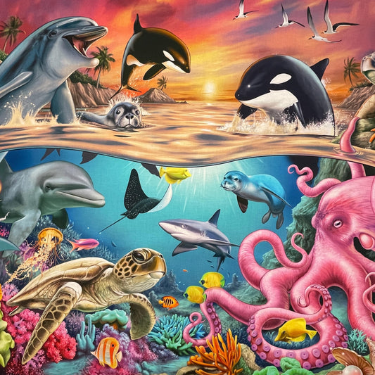 Sea Life Panel 44" x 36" - 100% Cotton fabric - Treasure Trove DDC11485 - Michael Miller - Sea World Collection