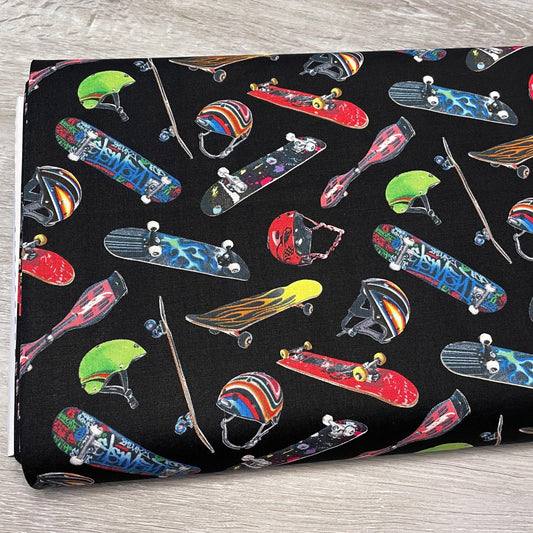 Skateboarding Fabric - 419-Black - Elizabeth's Studio Sports Collection - 100% Cotton