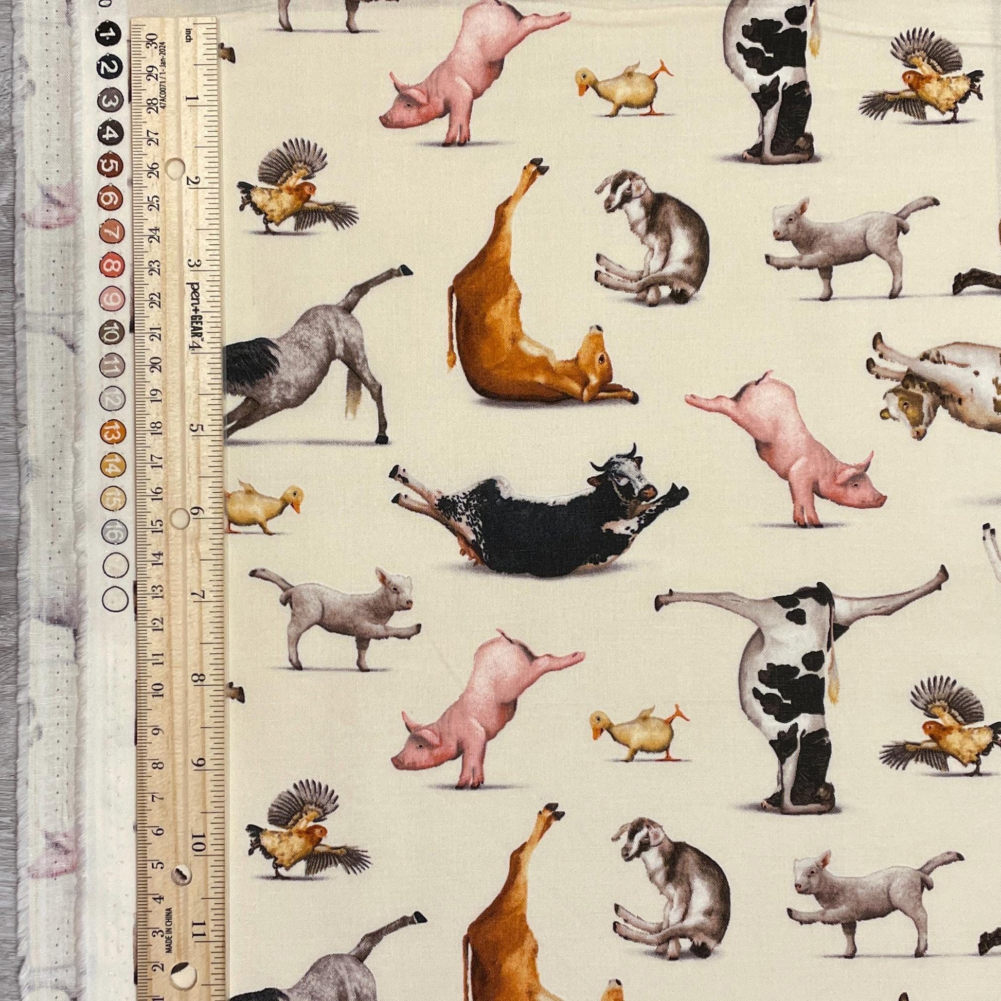 Yoga Fabric - Yoga is for Everyone on Cream - Elizabeth's Studio - 100% Cotton - Animal Yoga