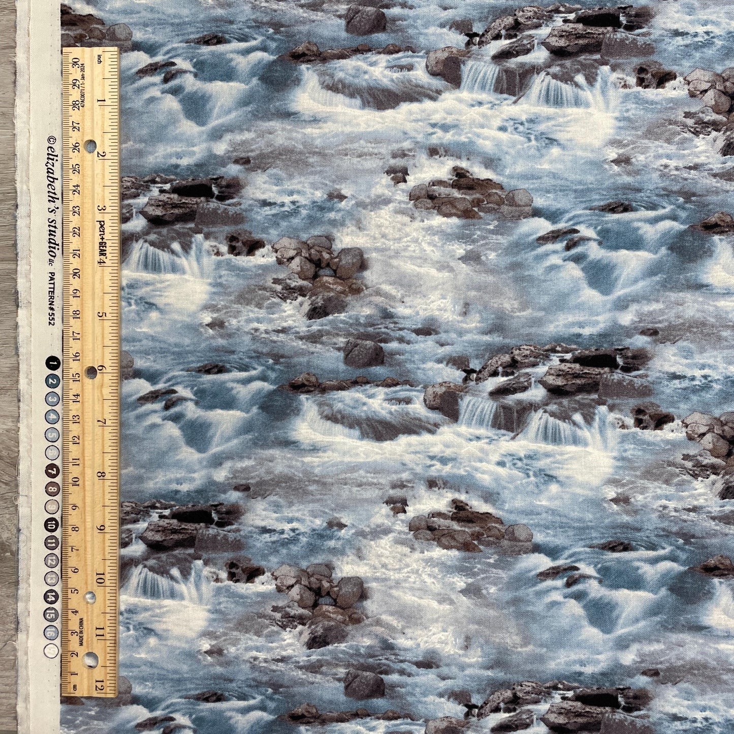 Water fabric - Running Rapids 552 Blue - Landscape Medley Collection - Elizabeth's Studio - 100% Cotton - rocks river whitewater rafting