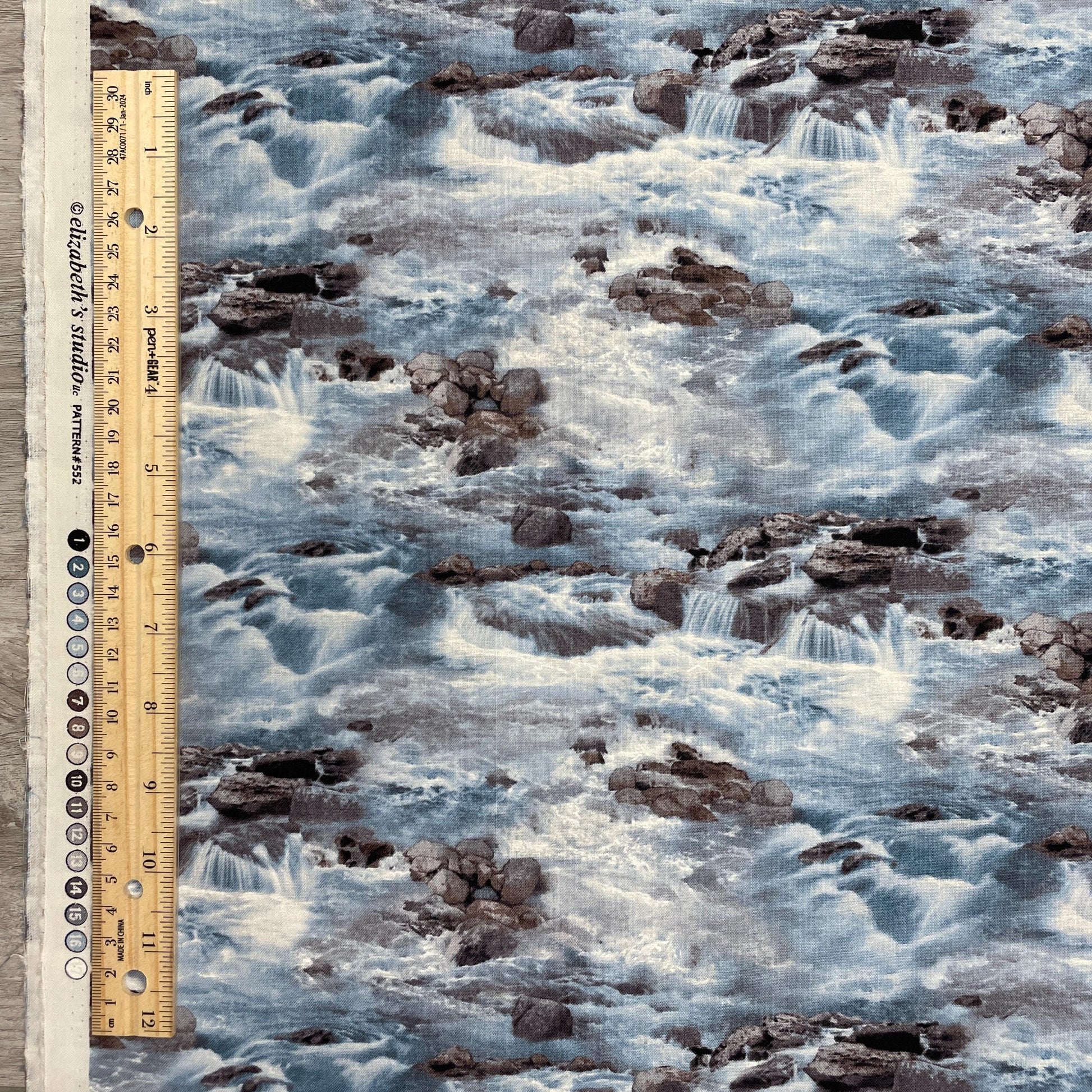 Water fabric - Running Rapids 552 Blue - Landscape Medley Collection - Elizabeth's Studio - 100% Cotton - rocks river whitewater rafting