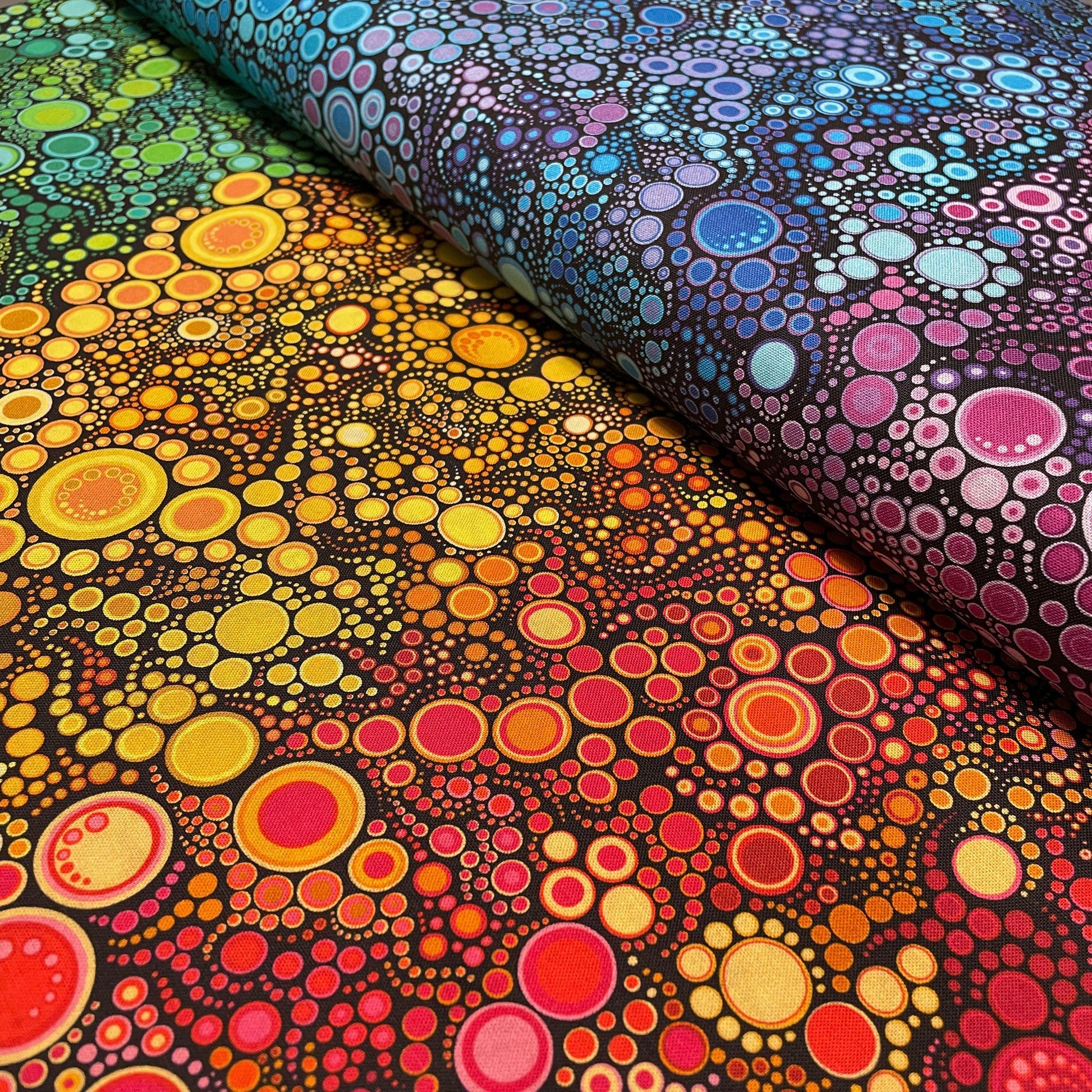 Rainbow Dots Fabric - Bright Gradation - Robert Kaufman - Effervescence - 100% cotton