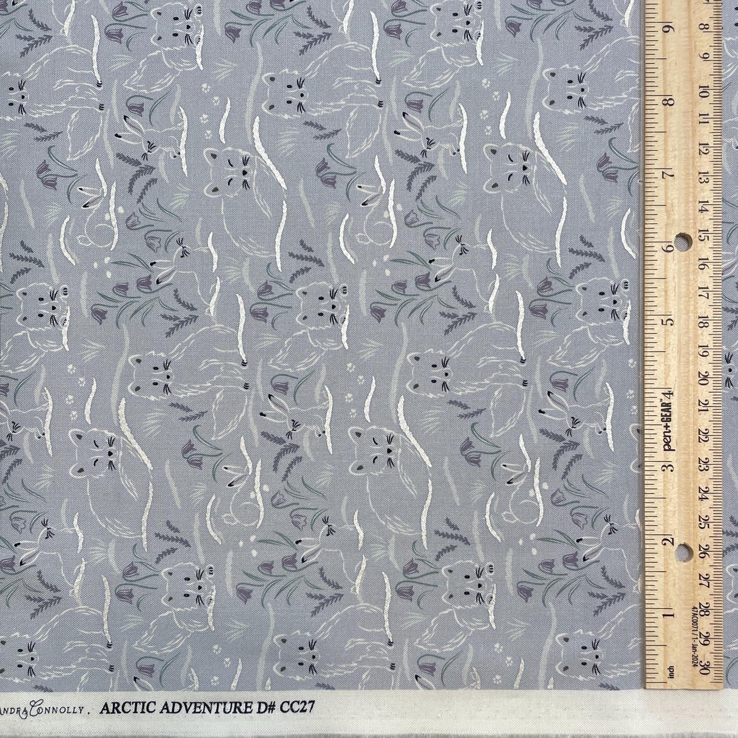 Arctic Fox and Rabbit Fabric - Haring Around on Grey - 100% Cotton - by Lewis & Irene