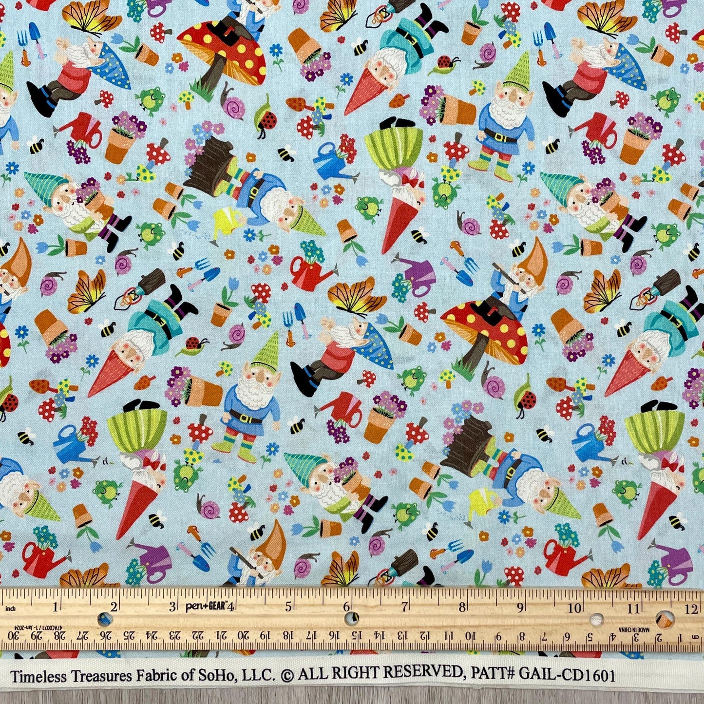 Garden Gnome fabric - Gnome Sweet Home - Timeless Treasures