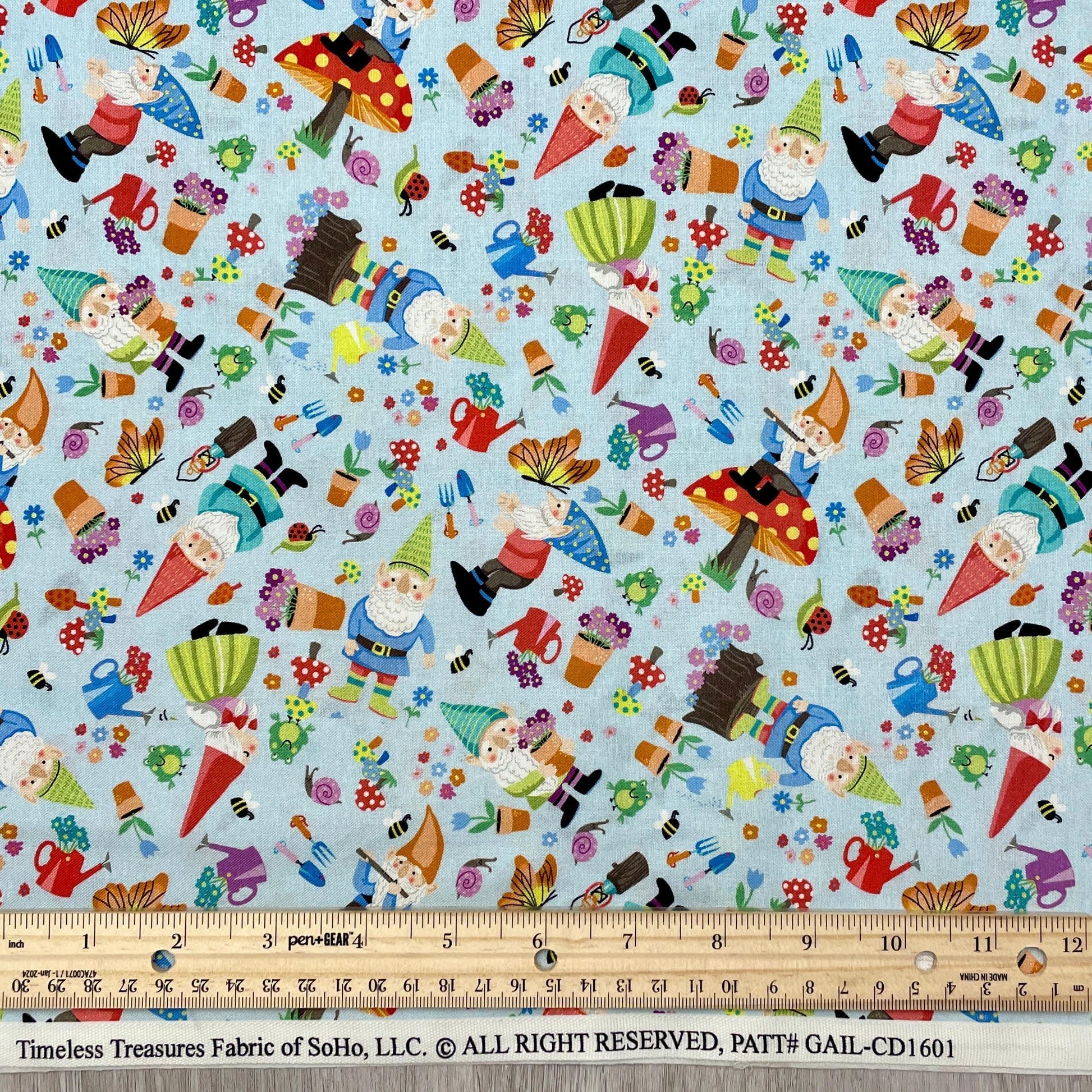 Garden Gnome fabric - Gnome Sweet Home - Timeless Treasures